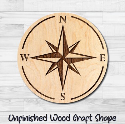 Nautical Compass 1 Unfinished Wood Shape Blank Laser Engraved Cut Out Woodcraft Craft Supply COM-001 - image1